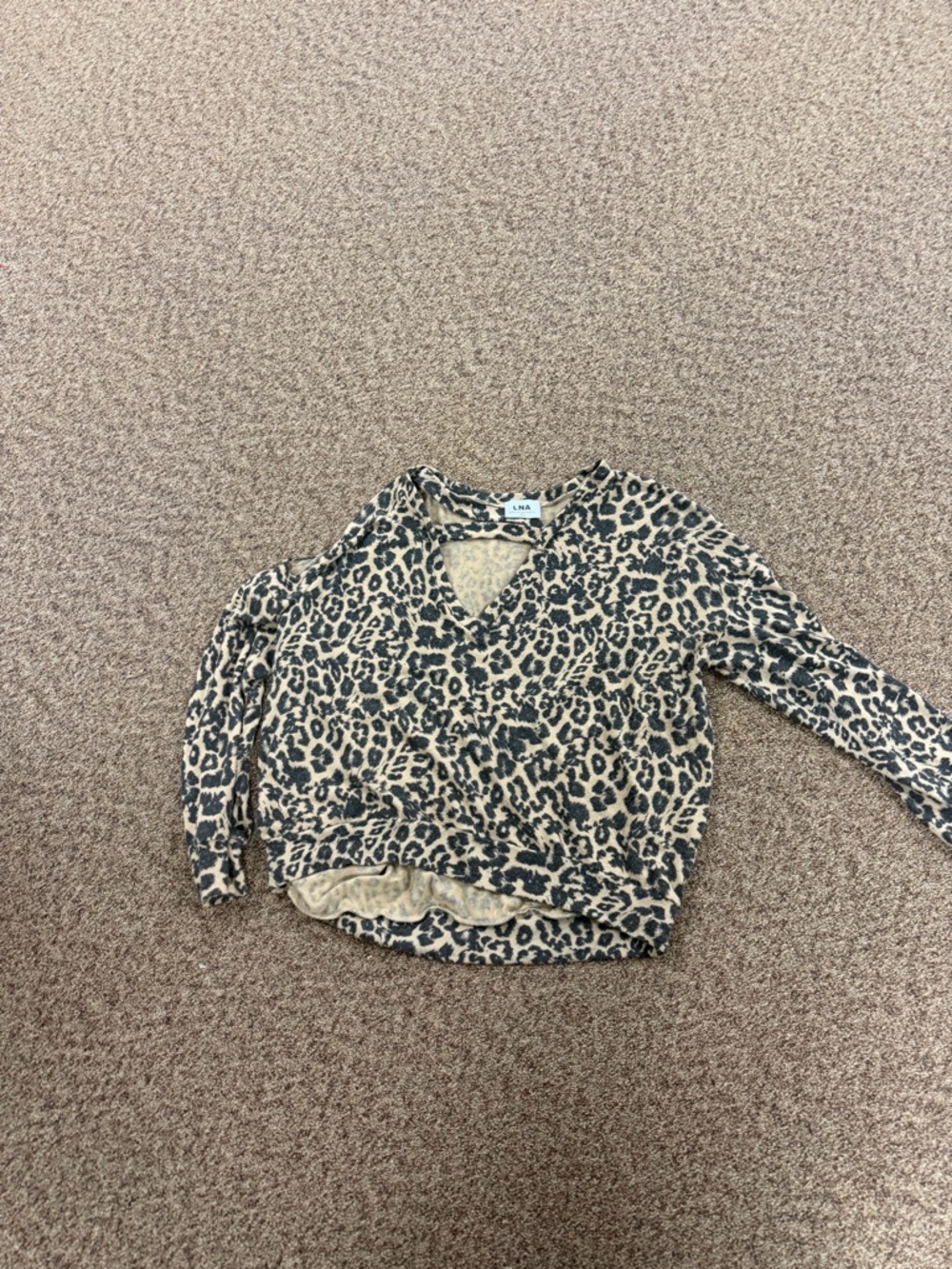 LNA Leopard Print V-Neck Sweatshirt - Tan & Black